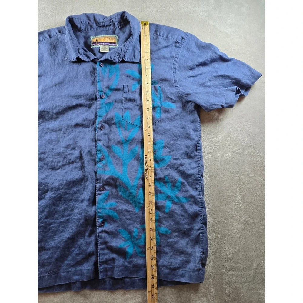 Quiksilver By M Field Button Up Shirt Mens XL Blue 100% Linen Floral Skate Surf